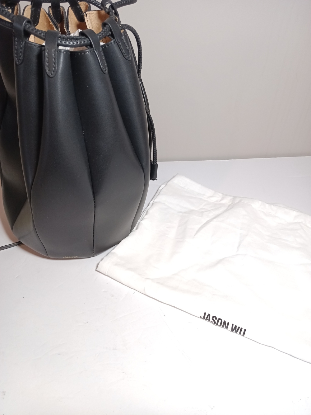 Jason Wu Tulip Black Leather Drawstring Bucket Bag Backpack With Dust Bag